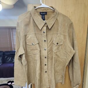 Denim & Co Snaps Up Leather Jacket Tan Ladies 100% Genuine Washable Leather 2X